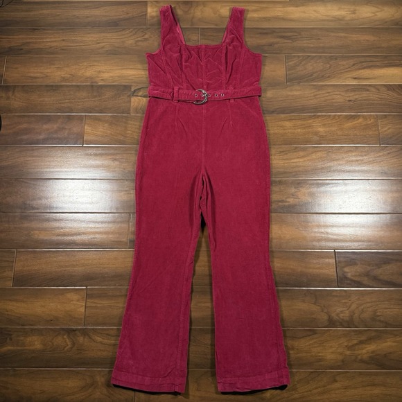 Free People Women's Size 12 Holly Berry Velvet Party Starter Belted Jumpsuit - Picture 2 of 12